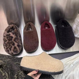 DERMEARNE Leopard Platform Fur Slippers Women Home Cotton Shoes Winter Warm Casual Plush Mules 2025 Trend Flip Flop Woman Snow Botas Mujer