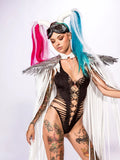 DERMEARNE Leosoxs Gothic Sequin Fringe Tassel Wings Cover Ups Unisex Y2K 2025 Cosplay Costumes Capes Streetwear Beach Party Shawl Cloak