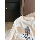 DERMEARNE Letters Embroidery Pullover Sweater 2025 Spring Autumn Women Round Neck Long Sleeve Knitwear Jumper Female Casual Design Tops