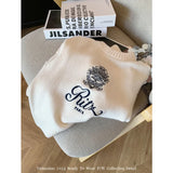 DERMEARNE Letters Embroidery Pullover Sweater 2025 Spring Autumn Women Round Neck Long Sleeve Knitwear Jumper Female Casual Design Tops