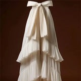 DERMEARNE Lolita Elegant Ribbon Lace-Up Pants Skirt Spring Summer New Sweet White Chiffon Multi-Layer Ruffles Long Skirt For Women 405P