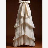 DERMEARNE Lolita Elegant Ribbon Lace-Up Pants Skirt Spring Summer New Sweet White Chiffon Multi-Layer Ruffles Long Skirt For Women 405P