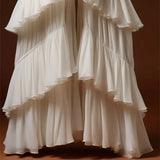 DERMEARNE Lolita Elegant Ribbon Lace-Up Pants Skirt Spring Summer New Sweet White Chiffon Multi-Layer Ruffles Long Skirt For Women 405P