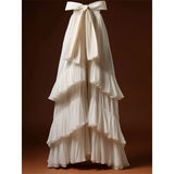 DERMEARNE Lolita Elegant Ribbon Lace-Up Pants Skirt Spring Summer New Sweet White Chiffon Multi-Layer Ruffles Long Skirt For Women 405P