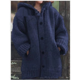 DERMEARNE Long Sleeve Open Front Button Down Chunky Outwear Coat with Pockets Women Knitted Cardigan Sweater