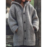 DERMEARNE Long Sleeve Open Front Button Down Chunky Outwear Coat with Pockets Women Knitted Cardigan Sweater