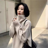 DERMEARNE Lucyever Korean Women's Sweater Solid Casual Loose Turtleneck Sweaters Female Thickened Warm Knitted Pullover Autumn Winter 2025