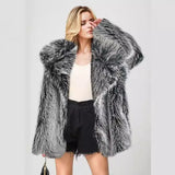 DERMEARNE Luxury Faux Raccoon Dog Fur Coat Women Winter Clothes Lapel High Quality Plush Coat Furry Jacket Fluffy Overcoat New Outerwears