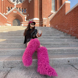 DERMEARNE Luxury Winter Faux Fur Knee High Boots Women Snow Boots Fluffy Faux Mongolian Fur Platform Snow Boots For Women