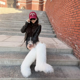 DERMEARNE Luxury Winter Faux Fur Knee High Boots Women Snow Boots Fluffy Faux Mongolian Fur Platform Snow Boots For Women