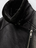 DERMEARNE Ly Varey Lin Winter Faux Lamb Leather Jacket Women Faux Leather Lambs Wool Fur Collar Pu Moto Zipper Jacket Warm Thick Outerwear