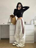 DERMEARNE MEXZT Oversized Striped Sweatpants Women Y2K Streetwear Cargo Pants Harajuku Wide Leg Joggers High Waist Baggy Sports Trousers