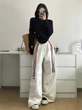 DERMEARNE MEXZT Oversized Striped Sweatpants Women Y2K Streetwear Cargo Pants Harajuku Wide Leg Joggers High Waist Baggy Sports Trousers