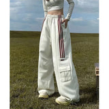 DERMEARNE MEXZT Oversized Striped Sweatpants Women Y2K Streetwear Cargo Pants Harajuku Wide Leg Joggers High Waist Baggy Sports Trousers