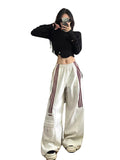 DERMEARNE MEXZT Oversized Striped Sweatpants Women Y2K Streetwear Cargo Pants Harajuku Wide Leg Joggers High Waist Baggy Sports Trousers