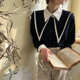 DERMEARNE MEXZT Vintage Elegant Shirts Women Chiffon Patchwork Ruffle Turn Down Collar Long Sleeve Blouse Korean Office Lady Loose Tops