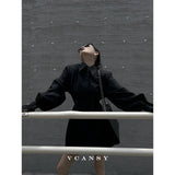 DERMEARNE MEXZT Y2K Black Shirts Women Gothic Harajuku Zipper Long Sleeve Blouses Office Ladies Fashion Korean Elegant Tunic Chic Tops New