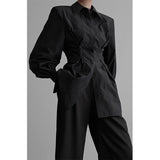 DERMEARNE MEXZT Y2K Black Shirts Women Gothic Harajuku Zipper Long Sleeve Blouses Office Ladies Fashion Korean Elegant Tunic Chic Tops New