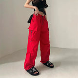 DERMEARNE MEXZT Y2K Cargo Pants Women Streetwear High Waist Baggy Drawstring Joggers Sweatpants Loose Casual Oversize Wide Leg Trousers
