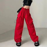 DERMEARNE MEXZT Y2K Cargo Pants Women Streetwear High Waist Baggy Drawstring Joggers Sweatpants Loose Casual Oversize Wide Leg Trousers