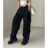 DERMEARNE MEXZT Y2K Cargo Pants Women Streetwear High Waist Baggy Drawstring Joggers Sweatpants Loose Casual Oversize Wide Leg Trousers