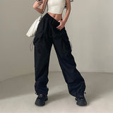 DERMEARNE MEXZT Y2K Cargo Pants Women Streetwear High Waist Baggy Drawstring Joggers Sweatpants Loose Casual Oversize Wide Leg Trousers