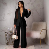 DERMEARNE Matching Sets Cardigan Outerwear Full Length Wide Leg Pant Sets Solid Two Pieces set Loose Pockets Office Lady 2024 Spliced
