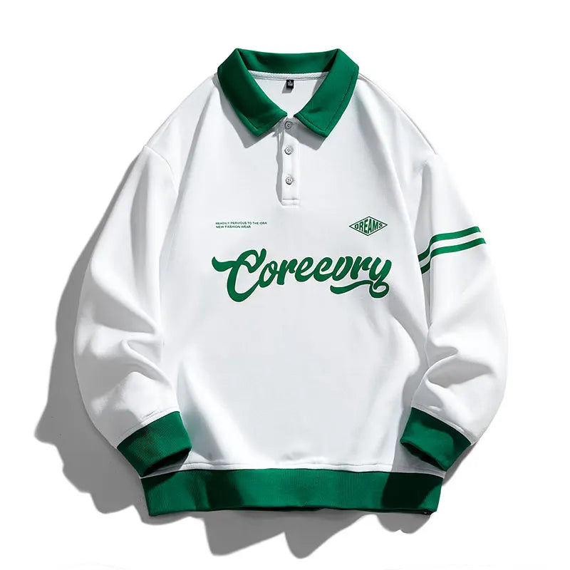 DERMEARNE Men Oversized Contrasting Colors Lapel Sweatshirt Spring Hip Hop Streetwear Sweatshirt Harajuku Baseball uniform Hoodie Men