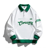 DERMEARNE Men Oversized Contrasting Colors Lapel Sweatshirt Spring Hip Hop Streetwear Sweatshirt Harajuku Baseball uniform Hoodie Men