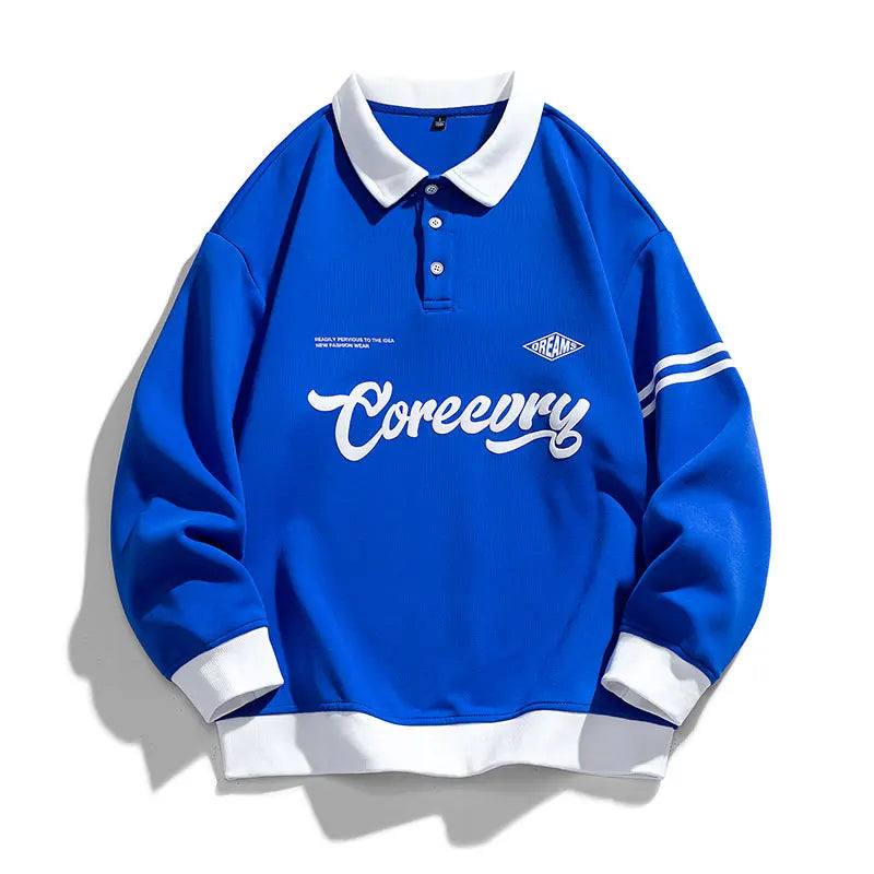 DERMEARNE Men Oversized Contrasting Colors Lapel Sweatshirt Spring Hip Hop Streetwear Sweatshirt Harajuku Baseball uniform Hoodie Men