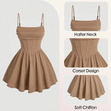 DERMEARNE Mia Muse Women's Dresses Summer Elegant Plain Sleeveless Square Neck A-Line Mini Sweet Dating Dress New Year Red Valentine Gift