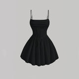 DERMEARNE Mia Muse Women's Dresses Summer Elegant Plain Sleeveless Square Neck A-Line Mini Sweet Dating Dress New Year Red Valentine Gift