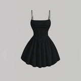 DERMEARNE Mia Muse Women's Dresses Summer Elegant Plain Sleeveless Square Neck A-Line Mini Sweet Dating Dress New Year Red Valentine Gift