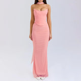 DERMEARNE Mingmingxi Elegant Maxi Wedding Guest Dress Set Sexy Strapless Blue Cropped Top Set Bodycon Holiday Party Dresses Women