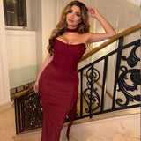 DERMEARNE Mingmingxi Elegant Maxi Wedding Guest Dress Set Sexy Strapless Blue Cropped Top Set Bodycon Holiday Party Dresses Women