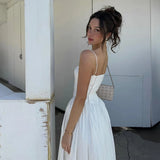 DERMEARNE Mingmingxi Summer Elegant Dresses for Women 2025 New Arrivals White Long Party Dresses Hollow Out Flare Female Clothing