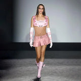 DERMEARNE Mini Pink Skirt Leather Dress Cargo Pencil Pocket Dress Y2K Streetwear Clothes 2025 Women Winter Sexy High Waist Elegant Skirts