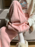 DERMEARNE Mink Fur Knitted Wide-leg Pants Autumn and Winter New Casual Pants Pocket Design Thickened Warm White Black Pink Women's Pants