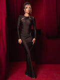 DERMEARNE Mozision Hollow Out Long Sleeve Sexy Maxi Dress For Women Gown Fashion Solid Bodycon Ruched Club Evening Elegant Long Dress