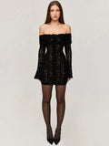 DERMEARNE Mozision Lace Off-shoulder Sexy Maxi Dress Women Strapless Backless Long Sleeve Bodycon Evening Club Party Long Dress Elegant