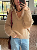 DERMEARNE Mozision Long Sleeve Loose Knit Sweater Women Winter O Neck Pullovers Casual Warm Knitted Sweaters Tops Femme Knit Pullover Tops