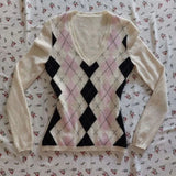 Dermearne New Vintage Solid color rock Slim fit type Knitted Sweater Y2k Aesthetic Coat Cute Style Streetwear Emo Grid decoration punk Top