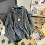 DERMEARNE Neploe Simple Lazy Loose Drawstring Hoodie Sweatshirt Women Autumn Winter New Knitted Tops Y2k Long Sleeve Sweaters Mujer