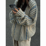DERMEARNE New Autumn Winter Sweaters High Street Retro Striped Contrasting Sweaters Fashionable And Casual Versatile Pullovers