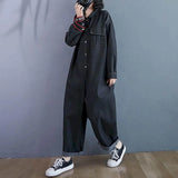 DERMEARNE New Fashion Denim Jumpsuit Suit Women Blue Denim Long Sleeve Playsuits High Waist Large Size Tops Casual One Piece Outfit Women