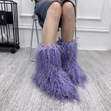 DERMEARNE New Fashion Mongolia Fur Woman Snow Boots Rainbow  Lady Winter Boots Warm Boots Women Boots Shoes Bottes de neige femmes