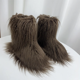 DERMEARNE New Fashion Mongolia Fur Woman Snow Boots Rainbow  Lady Winter Boots Warm Boots Women Boots Shoes Bottes de neige femmes