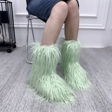 DERMEARNE New Fashion Mongolia Fur Woman Snow Boots Rainbow  Lady Winter Boots Warm Boots Women Boots Shoes Bottes de neige femmes