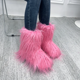 DERMEARNE New Fashion Mongolia Fur Woman Snow Boots Rainbow  Lady Winter Boots Warm Boots Women Boots Shoes Bottes de neige femmes