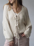 DERMEARNE New Fashion Women Knit Cardigan Long Sleeve Tie-Up Solid Fall Casual Jacket Sweater For Daily Street Hot Sale S-XL